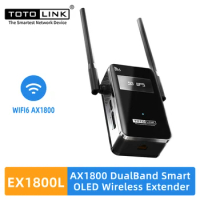TOTOLINK EX1800L AX1800M WiFi 6 Extender WiFi Range Repeater 2.4Ghz and 5.8Ghz Wireless Signal Booster with Ethernet Port，OLED