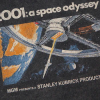 2001 A Space Odyssey T-Shirt Washed Loose Drop Shoulder Stanley Kubrick Movie Retro Cotton Men Summer Tee