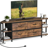 Corner TV Stand for Living Room with 4 Drawers and Power Outlet Industrial Corner Entertainment Center for TVs up to 65 Inches F