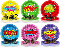 60 Pcs Super Theme Hero Party Plates for Super Theme Hero Birthday Party Decorations 9in Super Theme