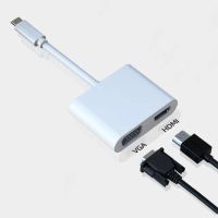 【Arum】USB-C Type-C轉HDMI+VGA數位影音轉接線(USB-C hub轉接器 白色)