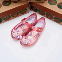Mini Girl Jelly Sandals Kids Shining Cartoon Flat Shoes Kids Princess Soft Sole Non-slip Beach Shoes Toddlers Shoes