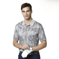 【Lynx Golf】男款歐洲進口布料迷彩風緹花胸袋款短袖POLO衫/高爾夫球衫(灰色)