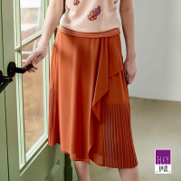 ILEY伊蕾 氣質垂墜荷葉活片壓褶造型寬褲裙(磚色；M-XL)1232076741