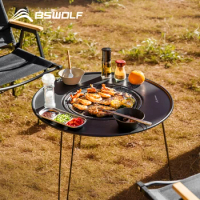 BSWolf Folding Barbecue Round Table Iron Stove Portable Camping BBQ Charcoal Grill With Storage Bag Patio Tea Boiling