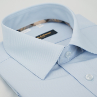 金安德森 經典格紋繞領淺藍吸排窄版短袖襯衫