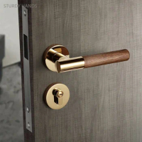 Light Luxury Solid Wood Handle Magnetism Door Lock Home Zinc Alloy Security Door Locks Bedroom Mute Lockset Hardware Accessories