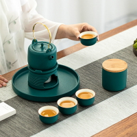 日式茶盤陶瓷茶黑陶蠟燭精燈溫茶泡茶套組茶具幹泡盤套裝