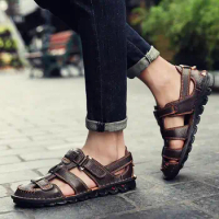 Summer Men Sandals Soft Leather Comfortable Platform Shoes Male Beach Elastic Slippers Native Rubber Sandals for Men