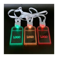 hot selling customized shape laser LOGO colorful acrylic ID card holder glowing LED lanyard Chest Name Sign for Party Events