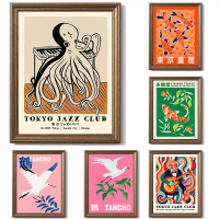 (จัดส่งภายใน 24 ชั่วโมง) Vintage Japanese Exhibition Art Poster Canvas Prints Japanese Modern Art Pr