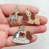 10pcs Enamel Lady and the Tramp Dogs Charm Pendant Necklace Keychain DIY Handmade Keychain Necklace Cute Earring charms