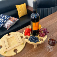 30cm Outdoor Portable Wine Table With Foldable Round Desktop Mini Wooden Picnic Table Easy To Carry Decoration Home