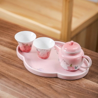 功夫茶具套裝家用辦公泡茶壺陶瓷手繪粉色簡約茶壺蓋碗茶杯整套 全館免運