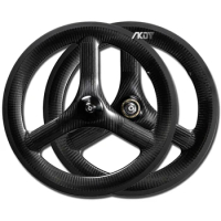 Carbon Fiber 16 Inch 3 Spoke 349 Rim Brake Clincher 16" Tri Spoke Wheels 3 / 5 / 7 / 9 /10 11 Speed Folding Bike Wheelset
