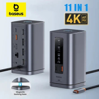 Baseus Docking Station 11-IN-1 USB C to DP 4K@60Hz HDMI-Compatible DisplayPort Triple Display RJ45 PD100W USB 3.1 HUB For Window
