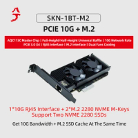 XikeStor PCIE 10G + M.2 SSD Hybrid Network Card with PCIE 3.0 X4 AQC113C Master Chip for Laptop PC Sever Support 2 NVME 2280 SSD