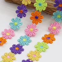 (60 Pcs/bag) 25mm Six Color Embroidered Lace Sun Petals Daisy Shaped Decorative Dress Hat Home Makin