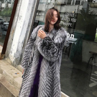 New autumn and winter fur coat for ladies whole fur fox fur long women's trench coat fashionable fur coat slimming jacket
