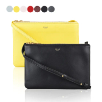 【CELINE】CELINE TRIO燙金/銀LOGO羊皮三層拉鍊斜背包(多色)