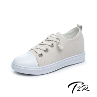 T2R-正韓空運-增高鞋真皮鞋帆布鞋小白鞋-增高6公分-帆布米