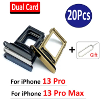 20Pcs，NEW Dual Card SIM Card Holder Tray chip slot drawer Holder Adapter Socket Accessories For IPhone 13 Pro / 13 Pro Max + Pin