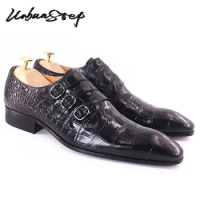 LUXURY MEN MONK SHOES GREY BLACK CAUSAL DRESS MAN SHOES BUCKLE STRAP WEDDING OFFICE BUSINESS REAL LEATHER SHOES FOR MEN