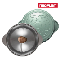 【NEOFLAM】陶瓷不沾鑄造28公分鴛鴦鍋含玻璃蓋-三色任選(IH、電磁爐適用/不挑爐具)