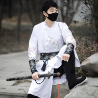 Unisex Men Women Tang Dynasty Han Costume Ancient Chinese Style Wuxia Swordsman Cosplay Suit Embroidery Robe Photo Shooting