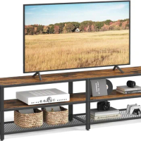 Stand, Console for s Up to 75 Inches Table, 70.1 Inches Width, TV Cabinet with Storage Shelves, Steel Frame,