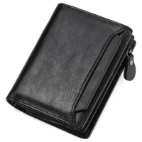 Vintage Mens Wallet Short Genuine Leather Card Wallet With Zipper Coin Pocket Credit Card Holder Luxury Brand Wallet Men Cartera