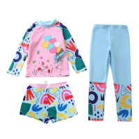 HappyFlute Big Baby Girls Swimsuit Long Sleeves Swimming Suit 3Pieces Swimwear For Kids Girls Rushguard Kids Beachwear