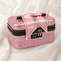 全城熱賣 - 16寸密碼鎖收納箱帶鎖的小盒子手提儲物盒宿舍化妝品小箱子行李箱玫瑰金16寸【升級版帶鎖-帶絲帶】