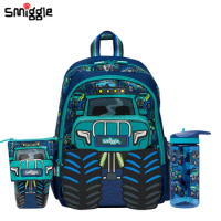 Genuine Australian Smiggle Schoolbag Cute Blue Truck School Bag Medium Children Backpack Water Cup Retractable Pen Bag