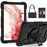 Case For Samsung Galaxy Tab S 8 S8 X700 X706 S 7 S7 T870 T875 T876B Case Cover Rotating Hand Strap PC Stand Silicon Fundas Shell