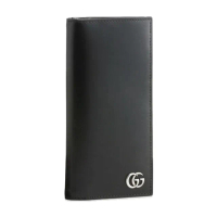 【GUCCI 古馳】GG Marmont 經典素面銀Logo皮夾長夾 黑色(428740 銀色雙G對折長夾)