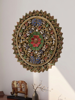 異麗墻面裝飾圓形掛件墻壁掛飾泰國雕刻工藝壁飾木雕裝飾畫墻飾
