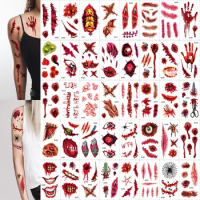 10Pcs/set Halloween Bloody Wound Tattoo Stickers DIY Simulation Scar Tattoo Skull Blood Palm Print Horror Halloween Party Decor