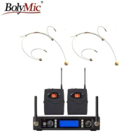 Bolymic Dual Channels uhf Wireless microphone headworn profesional wireless Microphone Headset