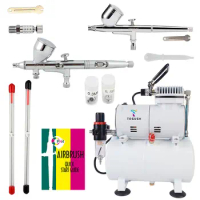 Ophir Pro 2-airbrushes Dual Action Air Brush Compressor Kit 0.3mm 0.5mm  With Tank For Hobby Tattoo Airbrushing Ac134+004a+006 - Art Sets -  AliExpress
