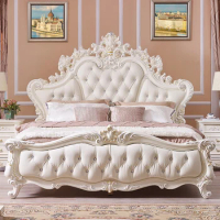 Queen European Double Bed Nordic Wood King Headboard Frame Double Bed Modern Sleeping Letti Matrimoniali Bedroom Furniture