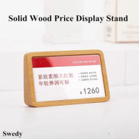102x64mm Mini Acrylic Sign Holder Display Stand Counter Top Table Number Place Card Wood Base Name Price Label Paper Card Tags