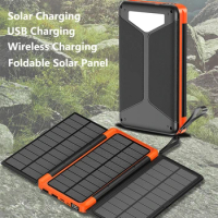 Foldable Solar Panel Power Bank 20000mAh Qi Wireless Charger Powerbank for iPhone 14 Samsung Huawei Xiaomi Poverbank with Light