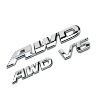 3D Metal Silver Logo AWD V6 Emblem Car Fender Badge Trunk Decal for AWD V6 Civic Jazz Stream CRV HRV Vezel Stikcer Accessories