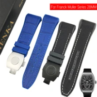 28mm High Quality Nylon Cowhide Silicone Watch Strap Black Blue Folding Buckle Watchband Suitable for Franck Muller Series Watch