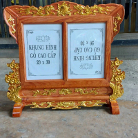 Khung ảnh thờ đôi gỗ hương chạm hoa mai kt 20x30