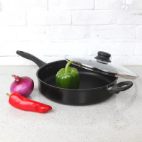 4 Quart Multi-Use Non-Stick 28cm Black Jumbo Cooker Frying Pan with Glass Lid