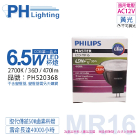 【Philips 飛利浦】4入 LED 6.5W 927 2700K 12V 36度 黃光 不可調光 高演色 COB MR16 杯燈 _ PH520368