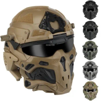 Shooting Helmet with Mask Full Cover Protection Tactical Combat Airsoft Helmets Built-in Headset Shooting CS Head Protector