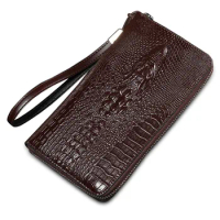 Carrken Crocodile pattern clutch Men Wallets Genuine Leather Coin Pocket Male Long Wallet Card Holders High Quality Women Purse